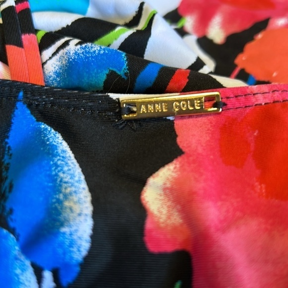 Anne Cole High Neck Tankini Floral Print Ruched Swimsuit Halter Neck Top - Picture 4 of 9